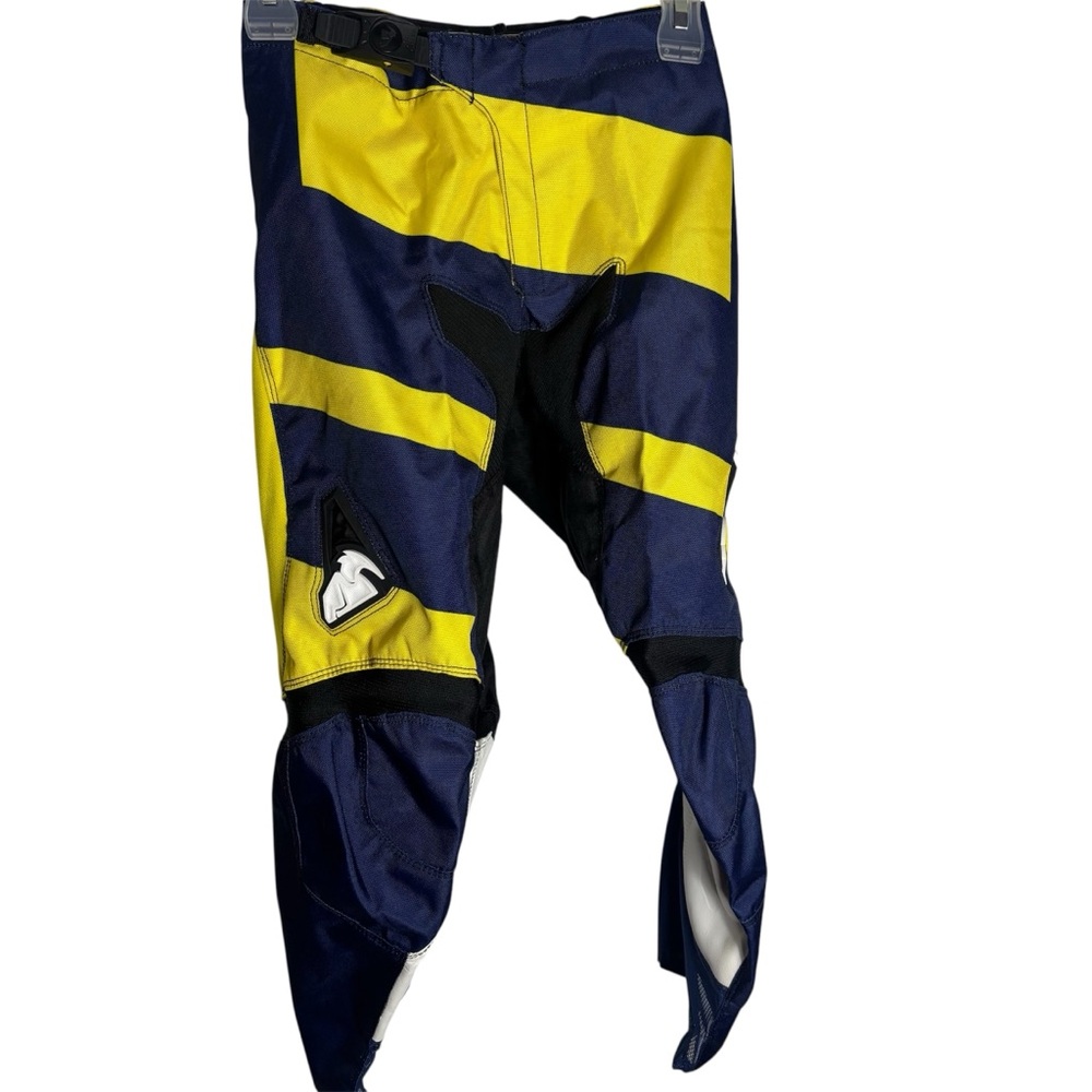 Thor unisex motocross riding pants in blue and yellow nylon mesh leather